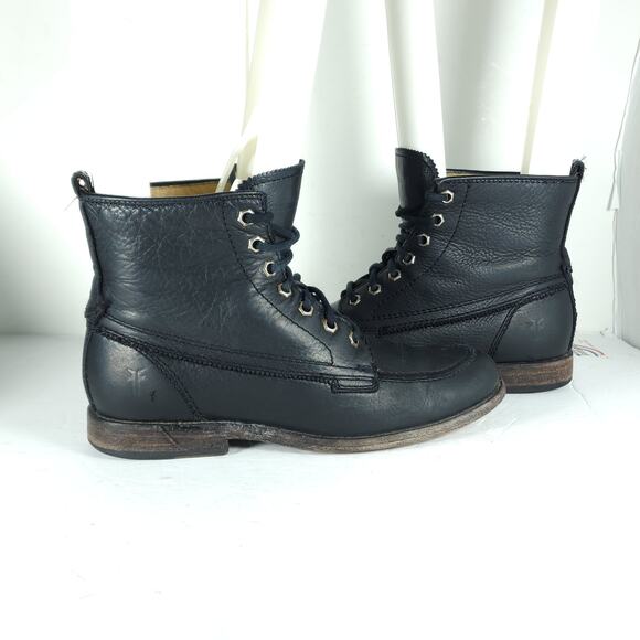 Frye women’s Phillip US 7,5 B Black leather Lace-Up Ankle Combat Boots booties - Picture 7 of 16